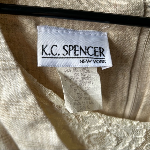 Vintage K.C. Spencer Cream/Beige Midi Dress w/Lace Short Sleeves - Picture 10 of 10